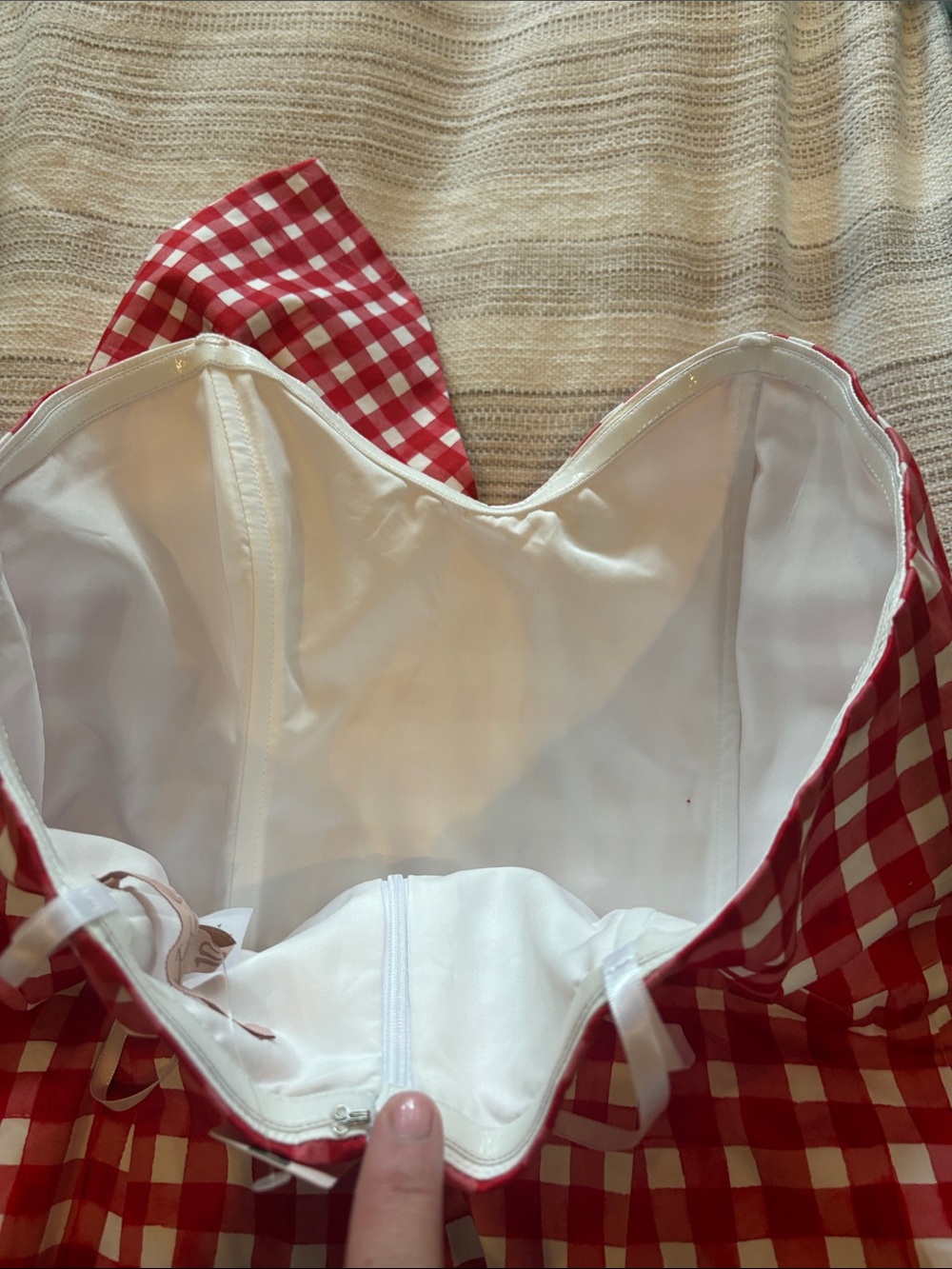 Hutch Red and White Gingham Strapless Bow Romper - Picture 4 of 5